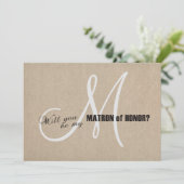 Rustic Linen Canvas Wedding be My Matron of Honor Kaart (Staand voorkant)