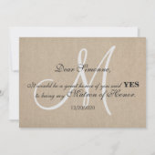 Rustic Linen Canvas Wedding be My Matron of Honor Kaart (Achterkant)