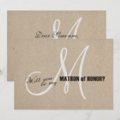 Rustic Linen Canvas Wedding be My Matron of Honor Kaart (Voorkant / Achterkant)