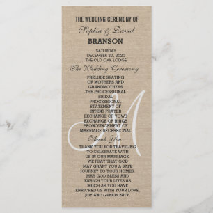 Rustic Linen Canvas Wedding Monogra Program Custom Programmakaart