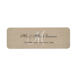 Rustic Linen Canvas Wedding Monogram Initiaal Etiket