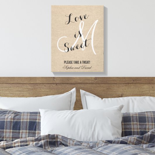 Rustic Linen Canvas Wedding Monogram LOVE is SWEET (Insitu (Slaapkamer))
