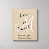 Rustic Linen Canvas Wedding Monogram LOVE is SWEET (Voorkant)