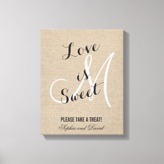 Rustic Linen Canvas Wedding Monogram LOVE is SWEET (Voorkant)