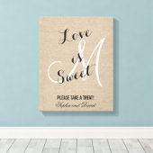 Rustic Linen Canvas Wedding Monogram LOVE is SWEET Afdruk (Insitu (Houten vloer))