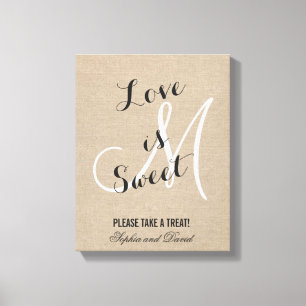 Rustic Linen Canvas Wedding Monogram LOVE is SWEET Afdruk