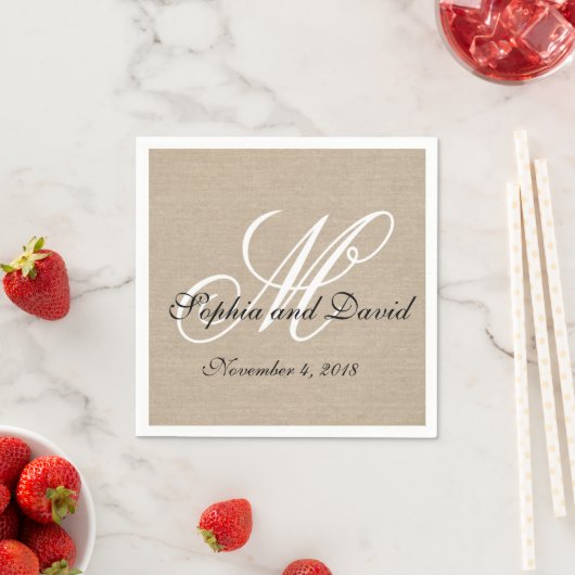 Rustic Linen Canvas Wedding Monogram Napkins Servetten (Insitu)