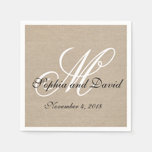 Rustic Linen Canvas Wedding Monogram Napkins Servetten (Voorkant)