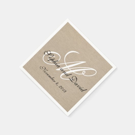 Rustic Linen Canvas Wedding Monogram Napkins Servetten (Hoek)
