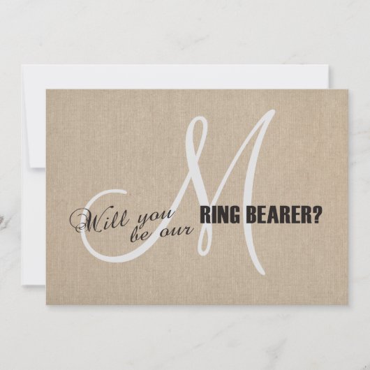 Rustic Linen Canvas Wedding Monogram Ring Bearer Kaart (Voorkant)
