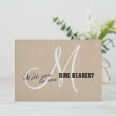 Rustic Linen Canvas Wedding Monogram Ring Bearer Kaart (Staand voorkant)