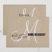 Rustic Linen Canvas Wedding Monogram Ring Bearer Kaart (Voorkant / Achterkant)