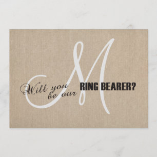 Rustic Linen Canvas Wedding Monogram Ring Bearer Kaart