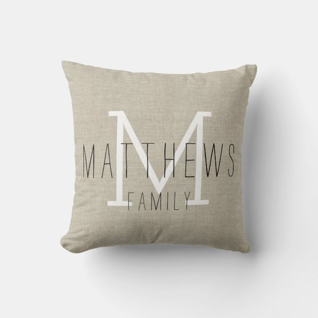 Rustic Linen Family Monogram Sierkussen (Voorkant)