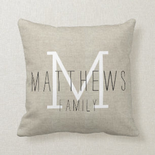 Rustic Linen Family Monogram Sierkussen