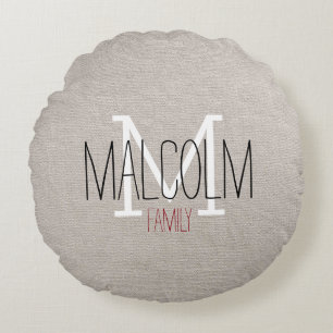 Rustic Linen Family Monogram Sierkussen Rond Kussen