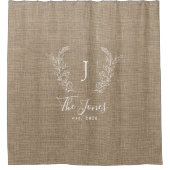 Rustic linen farmhouse stijl familie monogrammen douchegordijn (Voorkant)