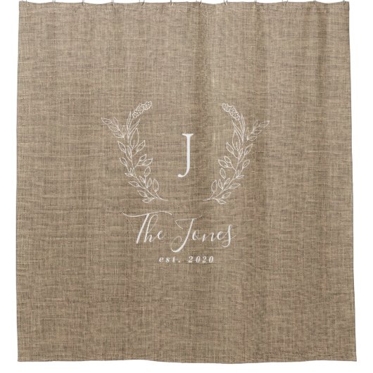 Rustic linen farmhouse stijl familie monogrammen douchegordijn (Voorkant)