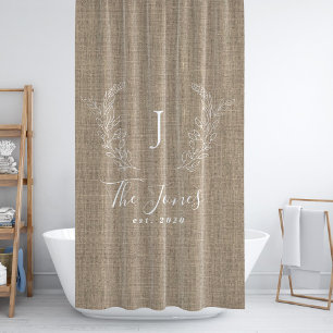 Rustic linen farmhouse stijl familie monogrammen douchegordijn