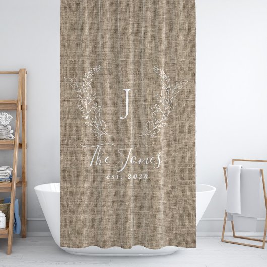 Rustic linen farmhouse stijl familie monogrammen douchegordijn