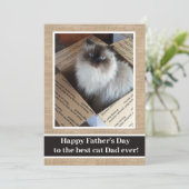 Rustic Linen fotokaart Happy Fathers Dag van kat Feestdagenkaart (Staand voorkant)