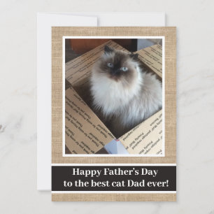 Rustic Linen fotokaart Happy Fathers Dag van kat Feestdagenkaart