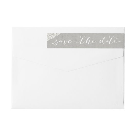 Rustic Linen  Lace Wedding Save the Date (Achterkant)