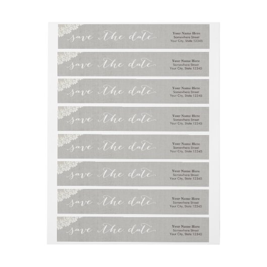 Rustic Linen Lace Wedding Save the Date (Vel)