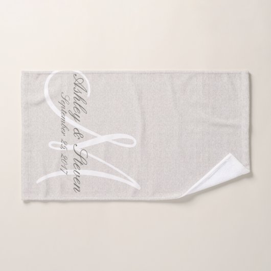 Rustic Linen look with White Monogram Bad Handdoek (Handdoek)