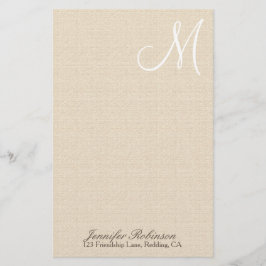 Rustic Linen look with White Monogram Briefpapier