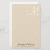 Rustic Linen look with White Monogram Briefpapier (Voorkant / Achterkant)