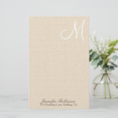 Rustic Linen look with White Monogram Briefpapier (Staand voorkant)