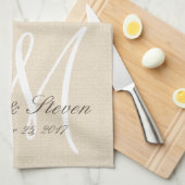 Rustic Linen look with White Monogram Theedoek (Quarter Fold)