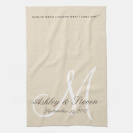 Rustic Linen look with White Monogram Theedoek