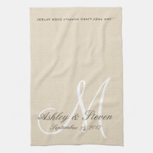 Rustic Linen look with White Monogram Theedoek