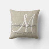 Rustic Linen look with White Monogram Weddenschap Kussen (Achterkant)