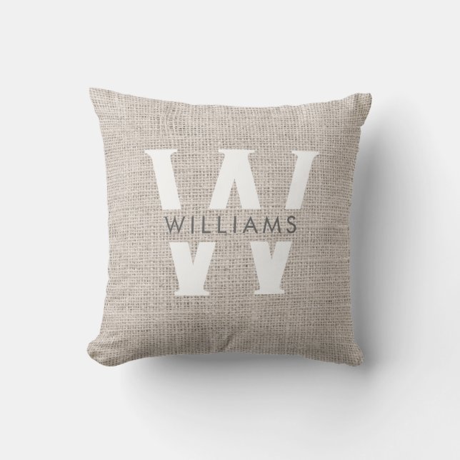 Rustic Linen Modern Family Monogram Simple Trendy Kussen (Voorkant)