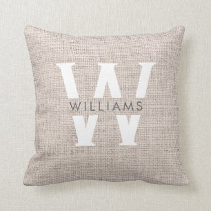 Rustic Linen Modern Family Monogram Simple Trendy Kussen