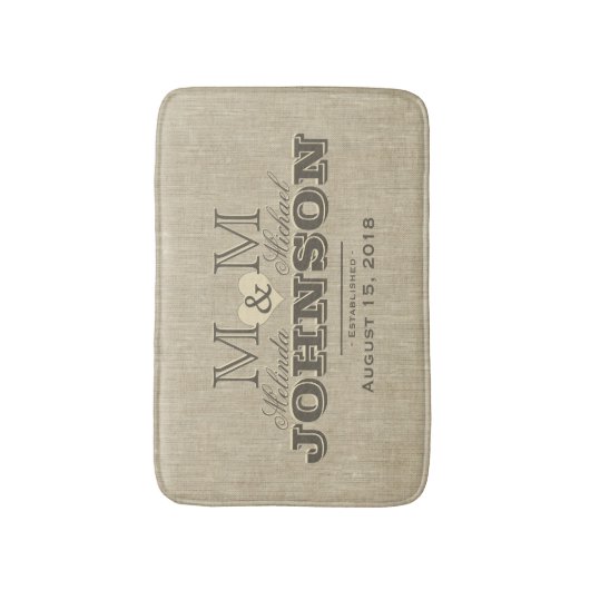 Rustic Linen Monogram Badmat (Voorkant Verticaal)