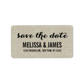Rustic Linen Script Save the Date Etiket (Voorkant)