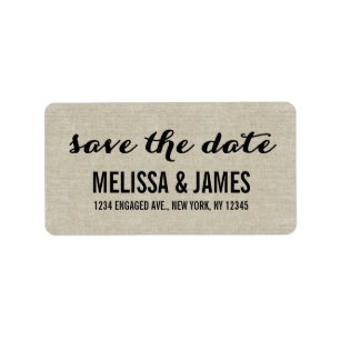 Rustic Linen Script Save the Date Etiket