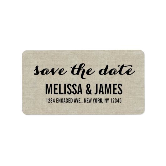 Rustic Linen Script Save the Date Etiket (Voorkant)