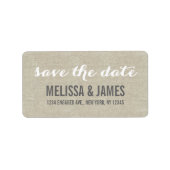 Rustic Linen Script Save the Date Etiket (Voorkant)