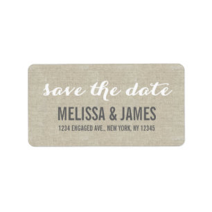 Rustic Linen Script Save the Date Etiket