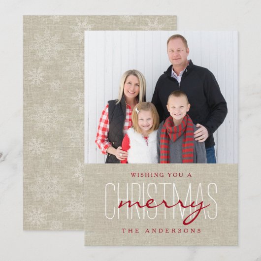 Rustic Linen Simple Merry Kerstfeestdag Feestdagenkaart (Voorkant / Achterkant)