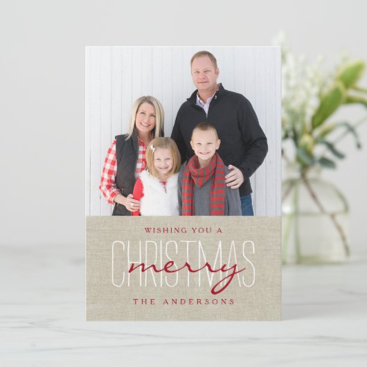 Rustic Linen Simple Merry Kerstfeestdag Feestdagenkaart (Staand voorkant)