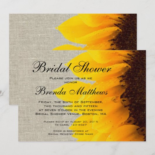 Rustic Linen Sunflower Bridal Shower Kaart (Voorkant / Achterkant)