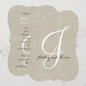 Rustic Linen Wedding Invitations Initiaal Kaart (Voorkant / Achterkant)