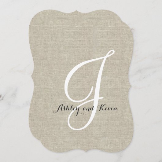 Rustic Linen Wedding Invitations Initiaal Kaart (Voorkant / Achterkant)