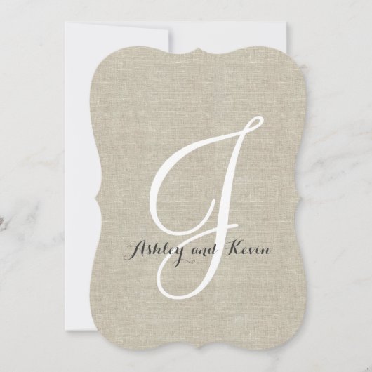 Rustic Linen Wedding Invitations Initiaal Kaart (Voorkant)